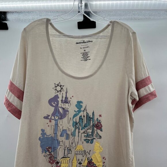 Destination Disney Women's Graphic Tee Cream/Multi Scoop Neck Size XL - Picture 2 of 8
